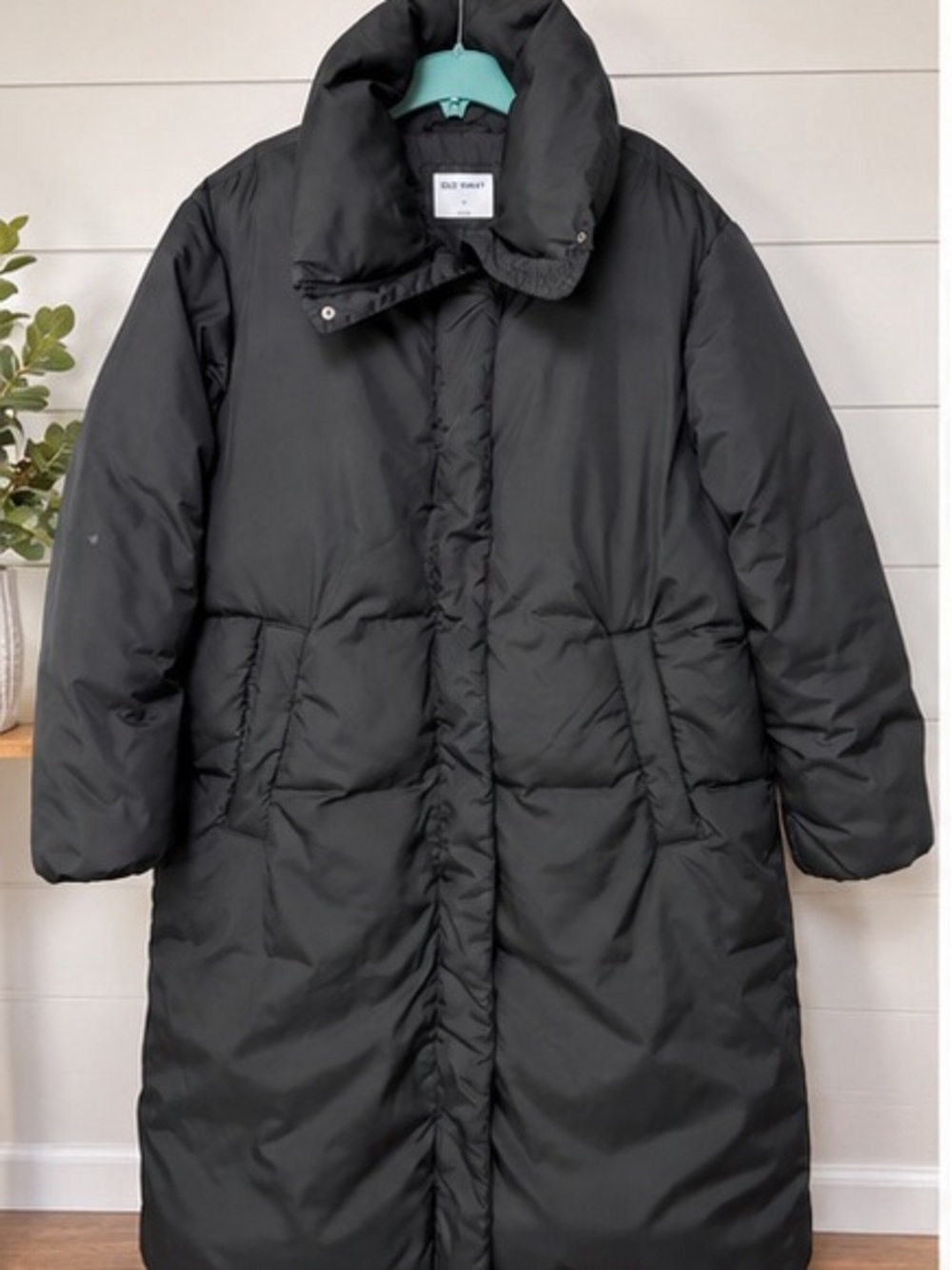 Old Navy Black Long Puffer Coat with High Collar